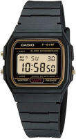 Casio F91WG-9 Mens Retro Black Band Gold Face Alarm Chronograph Digital Watch