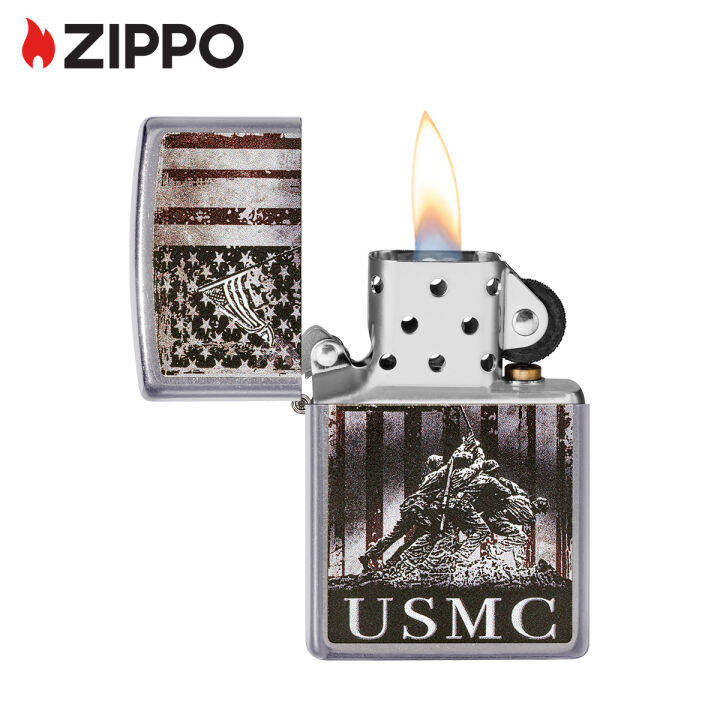 zippo-u-s-marine-corps-street-chrome-windproof-pocket-lighter-49316-lighter-without-fuel-inside-นาวิกโยธินสหรัฐฯ-ไฟแช็กไม่มีเชื้อเพลิงภายใน