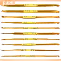 PUPU ทองสีทอง ตะขอถักสองด้าน อลูมิเนียมอลูมินัม เข็มถักโครเชต์ ของใหม่ เครื่องมือถักไหมพรม เครื่องมือถักด้วยมือ