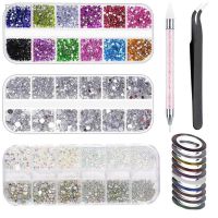 3 Boxes Colorful Nail Art Rhinestones Kit Nail Crystal Gems Nail Diamonds Nail Horse Eye Rhinestones with Tweezers Nail Art Set