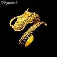 แหวนแต่งงาน18K Gold Dragon Phoenix เปิดแหวนผู้ชายและผู้หญิง