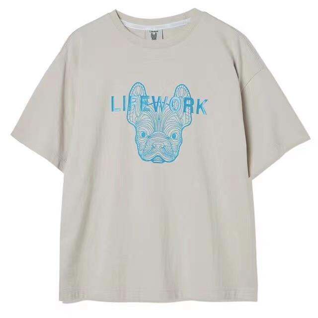 lifeworks-เสื้อยืดแขนสั้น-คอกลม-ฉลุลายหัวสุนัข-ทรงหลวม-สไตล์เกาหลี-สําหรับทุกเพศ