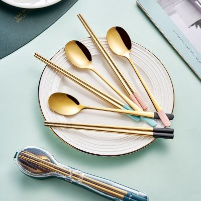 2/3Pcs Portable Tableware Set 304 Stainless Steel Spoon Fork Chopsticks Outdoor Travel Picnic Cutlery Set Kitchen Supplies Flatware Sets