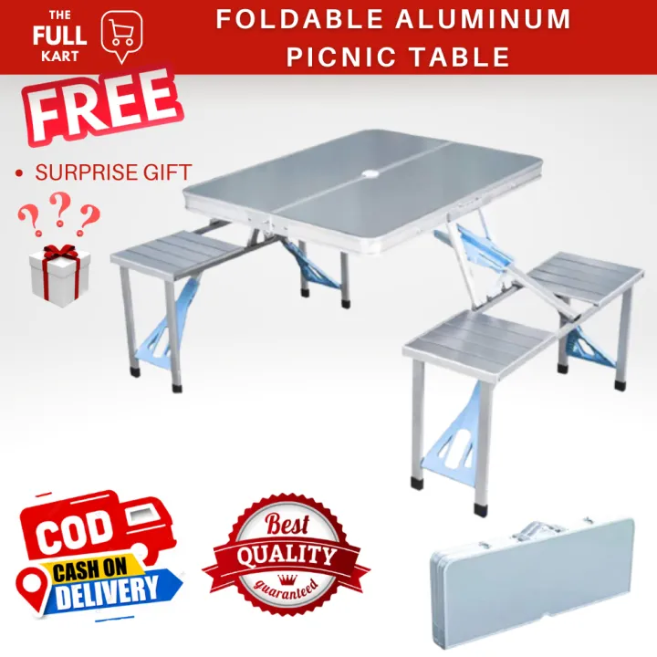 TFK PORTABLE Aluminum Foldable Picnic Table with Seating for Four High