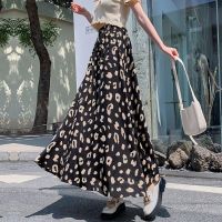 COD DSFWEWWWWW 2022 leopard print chiffon skirt elastic high waisted A-line MIDI skirt