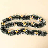 Christmas Dark Green Tinsel Garland With Snow Effect &amp; Bowknot Decor เครื่องประดับแขวนตามฤดูกาลสำหรับในร่มกลางแจ้ง2M