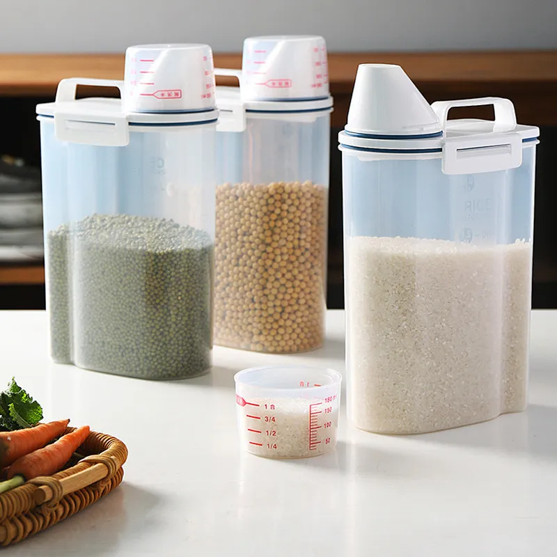 Food Flour Storage Containers Airtight Snack Sugar Cereals AS Container  Large Capacity Rice Bucket With Measuring Cup Seal Lids