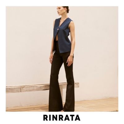 RINRATA -  Avery Pants กางเกงขายาว สีดำ ขาม้า ขาบานเล็กน้อย เอวสูง ทรงสวย กางเกงทำงาน กางเกงใส่เที่ยว ใส่แล้วสูง