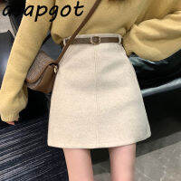 Asapgot Chic Temperament Gentle Beige Plus Size Woolen Skirts Women Winter New High Waist Slim A Line Black Faldas Mujer Wild OL