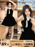 Genuine Uniqlo High-end French Hepburn style black halterneck suspender dress for women summer 2023 new style short skirt for small people