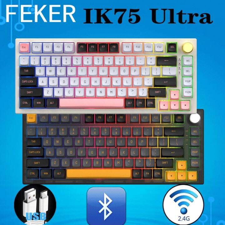 FEKER IK75 Ultra Pro Mechanical Keyboard 3modles RGB Gaming Metal Knob