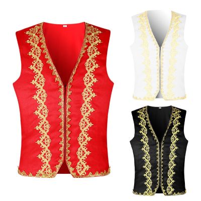 HOT11★Men Gothic Steampunk Vest Embroidery Waistcoat Medieval Ranassance Tops Sleeveless Victorian Vintage Costume