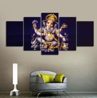 Modern Canvas Home Decor ภาพวาดนามธรรม Wall Art พิมพ์5ชิ้นอินเดีย Ganesha ภาพหัวช้าง God โปสเตอร์ Top Wall Decor