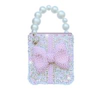 For Samsung Galaxy Z Flip 5 4 3 2 5G F7110 F7070 Luxury Rhinestones Crystal Cute Pearl Chain Wrist Jewell Bow Phone Case Cover