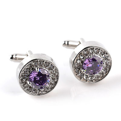 หรูหราเครื่องประดับคุณภาพสูงผู้ชายสีขาวสีม่วงคริสตัล Cufflinks รอบงานแต่งงาน Cufflink เสื้อฝรั่งเศส Cuff ปุ่ม-Yrrey