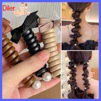 DILER 2PCS กุทัณฑ์ถัก ที่คาดผมสายโทรศัพท์ พลาสติกทำจากพลาสติก ไข่มุกไข่มุก สิ่งประดิษฐ์ถักผม ของใหม่ เครื่องมือทำผม เชือกมัดผมหางม้า สำหรับผู้หญิง