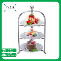 NTS Pastry Stand จานออร์เดิร์ฟ จานผลไม้ จานขนมหวาน แท่นตั้งขนมเค้ก 3 ชั้น ขาตั้งสแตนเลส ขนาดจาน 10 นิ้ว  รุ่น PST-10