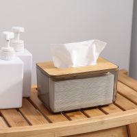 Tissue Box with Bamboo Cover Toiler Paper Holder Wooden Napkin holder For bathroom Home Tissue Case Translucent Storage Box 1