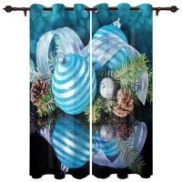 Christmas Curtains Winter Season Theme Fir Twigs and Balls Print Living Room Bedroom Window Panel Window Curtain Living Room