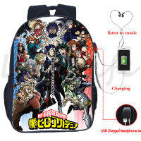 ความจุสูง My Hero Academia USB ชาร์จกระเป๋าเป้สะพายหลังนักเรียน Anime Deku Bookbag กระเป๋านักเรียนชายวัยรุ่น USB Travel Rucksack