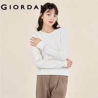 GIORDANO Women T-Shirts Embroidery Stretch Comfort Tee Crewneck Long Sleeve Solid Color Simple Fashion Casual Tshirts 05323803