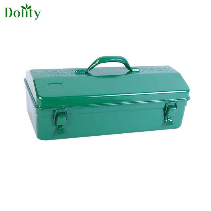 Dolity Metal Tool Box with Lock Latch Green Tool Organizer for Garage