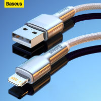 Baseus สายเคเบิลถัก USB กับสายเคเบิลหลอดไฟ2.4A สายชาร์จแบบเร็วสำหรับ iPhone 14 13 Pro Max 12 11 Series PD ที่รวดเร็วชาร์จข้อมูลซิงก์ไนลอน