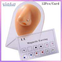 XIAHU 12pcs/Card เครื่องประดับ แม่เหล็ก ไม่เจาะ ต่างหูแม่เหล็ก แหวนจมูก ลิป Labret Stud Ear Tragus Cartilage Stud