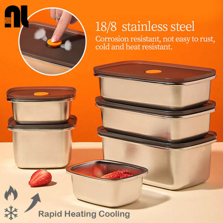 NICELOCK Sealed Crisper with Lid 304 Stainless Steel Refrigerator