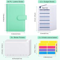 A6 PU Leather Budget Binder,with 8 A6 Binder Bags,12 ,6 Ring Binder Budget Envelope System, with Label Stickers