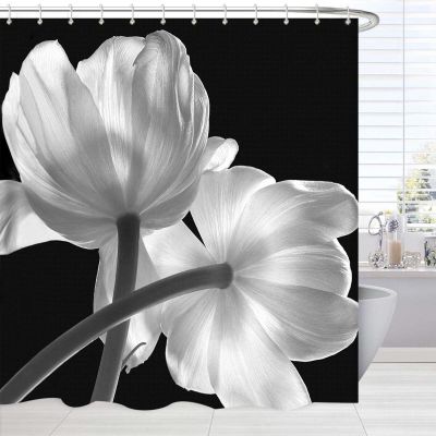 【CW】◕☎▣  Shower CurtainModern Curtain Black＆WhiteUnique Floral Design Curtains