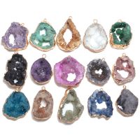 1 Pcs Natural Agates Stone Pendants Irregular Druzy Geode Agates Stone Charms for Jewelry Making Necklace Bracelet Gift