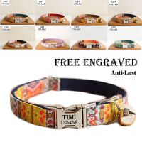 ZZOOI Personalized Cat Collar with Bell Bohemian style Engraving ID Tag Nameplate Kitten Collars Necklace Small Dogs Puppy Chihuahua