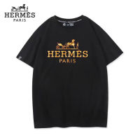 NewˉHermes Paris เสื้อผ้าผู้ชายผ้าฝ้ายแท้หรูหราฤดูร้อนต้นฉบับแฟชั่นลำลองแขนสั้นผู้หญิงระดับไฮเอนด์ที่ดีที่สุดเสื้อยืด COD