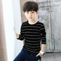 Boys spring and autumn long-sleeved T-shirt big boy Korean version round neck top childrens striped bottoming shirt 2022 new