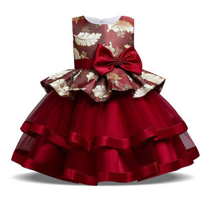 Pageant Vintage Cake Dress Kids Party Dresses For Children Costume Bow Wedding Princess Dress Baby Girl Ceremony Clothing