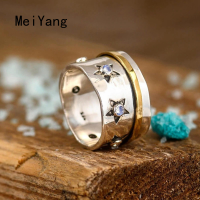 MeiYang แฟชั่น Vintage Star Moonstone แหวนหมุนได้สำหรับผู้หญิง Creative Exquisite Star Spinning Decompression Ring