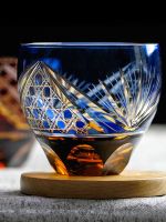 Niche Edo Kiriko whiskey glass Japanese glass crystal engraved cup retro Showa amber ins style wine glass