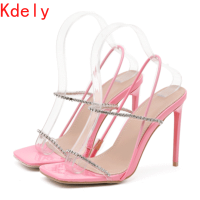 2021 Hot Elegant Women Wedding Bride Shoes Fashion Transparent Rhinestone Sandals Women Summer Narrow Band High Heels Pumps Pink