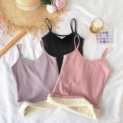 【DEAR】 2021 new Thermal Vest Womens Fleece-Lined Thickened Underwear Heating Slim-Fit Cold-Proof Korean Style Student Solid Color Camisole