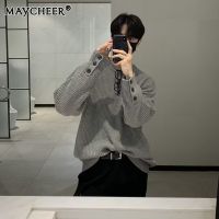 MAYCHEER เสื้อกันหนาวคอกลมของผู้ชายฉบับภาษาเกาหลีฤดูหนาวของชุดถักแฟชั่นใหม่เสื้อแบบหลวมแจ็คเก็ต