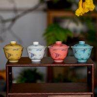 ถ้วยชาทิเบต Gaiwan Tureen ทำถ้วยลายดอกไม้เคลือบ