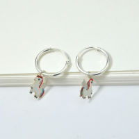 Silver thai Silver White Enamel Unicorn Charm Hoop Earrings , ต่างหูห่วงยูนิคอร์นเงินแท้925