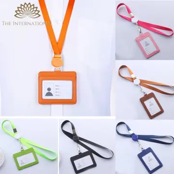 PU Leather Badge Holder with Retractable Lanyard ID Card Holder Name Tag  School Office Supplies