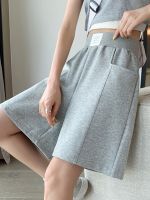 Elastic Waist Wide Leg Joggers Shorts Women 2023 Summer Casual Knee Length Cotton Sweatpants Female Capris Bermuda Gray