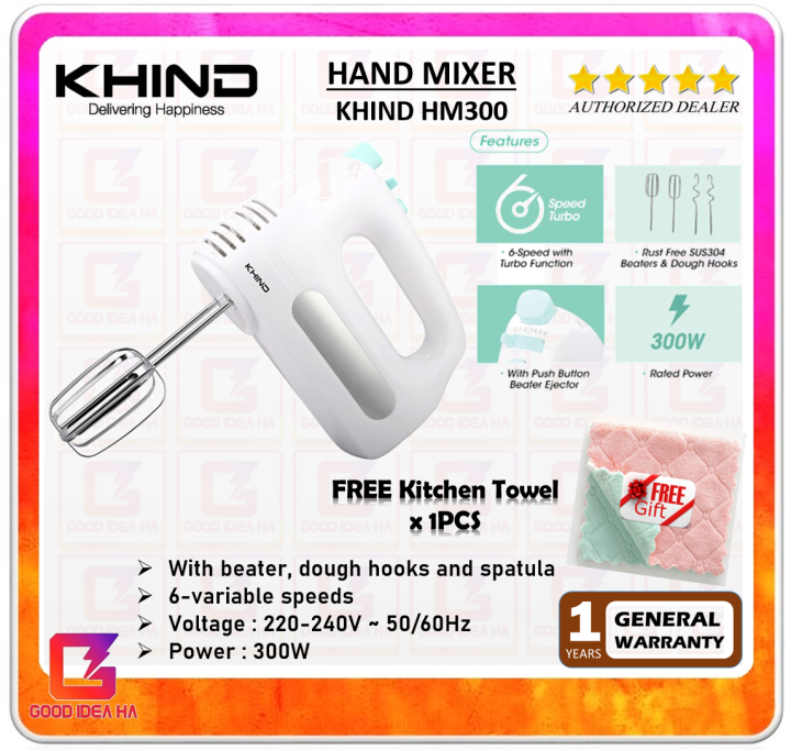 *FREE KITCHEN TOWEL* KHIND HM300 HAND MIXER with 6 variables speed with