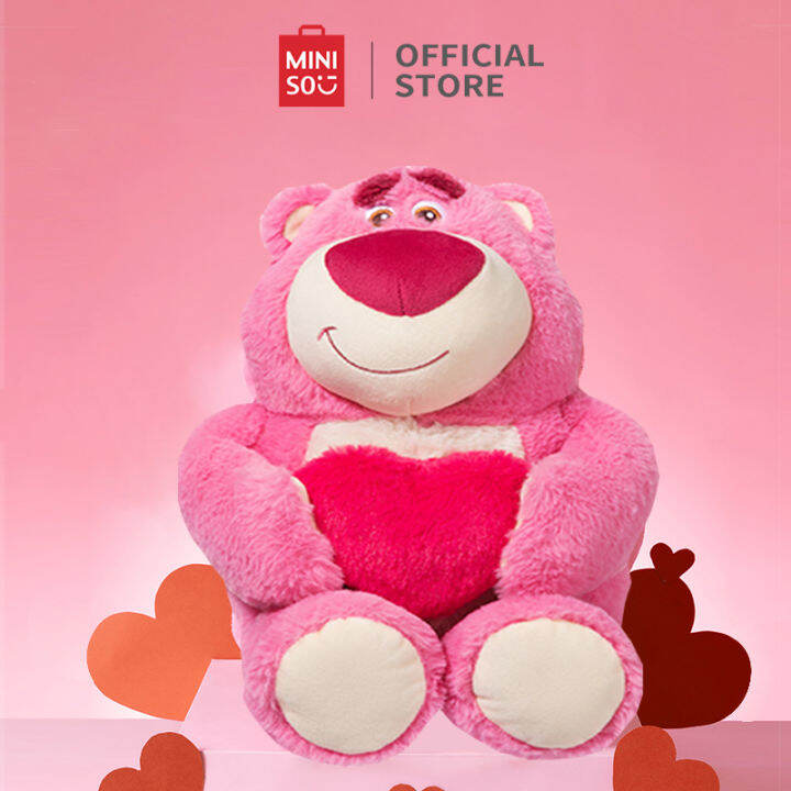 MINISO Disney Pixar Lotso Strawberry Bear Love Sitting Plush Toy 30CM Lovely Plush Doll Soft And