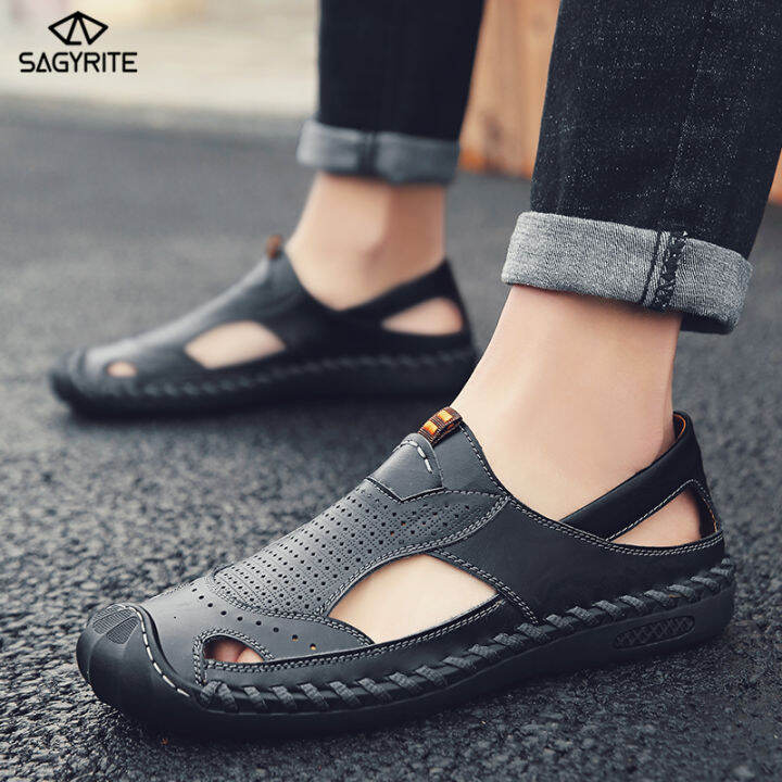 SAGYRITE Size 3846 Sandals for Men Leather Hiking Sandals Men Sandals