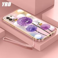 YBDปลอกสำหรับ Samsung A03 A04 A04E ใหม่เคสชุบโครเมี่ยมสุดหรูเคสโทรศัพท์นิ่มแฟชั่นสีสันสดใสฟรีสายคล้องเคสแบบดอกไม้ผีเสื้อ