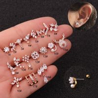 1Pc Korea Flower Piercing Stud Earring For Women Stainless Steel Mini Zircon Cartilage Piercing Earrings Accessories Jewelry